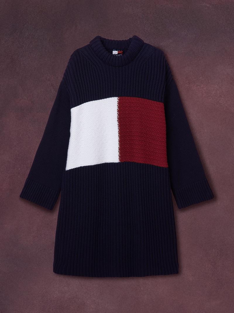 Női Tommy Hilfiger Flag Pulóver Dresses Kék | HU 88EBC